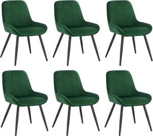 WOLTU 6er-Set Esszimmerstühle Polsterstuhl Samt Akzentstuhl mit Rückenlehne dunkelgrün