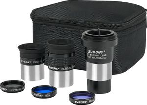 Svbony SV233 7-teiliges Okular- und Filterzubehör-Set – mit Zwei 1,25 Zoll Okularen, zweifacher Barlow-Linse, DREI Filtern, DREI Filtern, Tragetasche