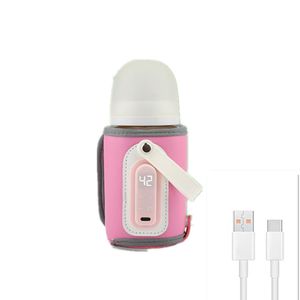 Baby Flaschenwärmer Unterwegs,Tragbarer USB Baby Flaschenwärmer, Einstellbare Temperatur,Babykostwärmer Muttermilchwärmer Tasche,Milchflaschenwärmer Heizungswärmer Thermostat - Rosa
