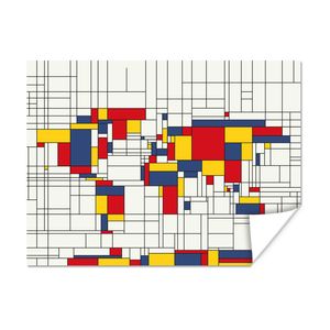 MuchoWow® Poster Weltkarte - Mondrian - Farben 120x90 cm - Wandbild