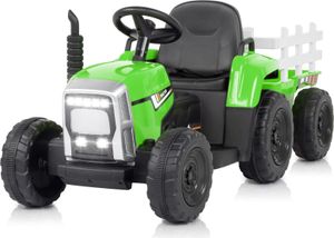 FCH 12V 7Ah Elektrotraktor mit abnehmbarem Anhänger und 2,4G Fernbedienung, Kinder Aufsitztraktor mit LED Lichtern, Musik, Hupe & USB Funktionen