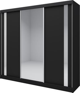 BEAUTYSOFA Schwebetürenschrank GAJA 240cm - modernes 3-türig Schrank mit Spiegel (Schwarz)