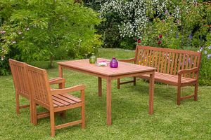 Merxx 4tlg. Santos Gartenmöbelset - 2 Sessel, 1 Bank, 1 Tisch - Farbe: braun - Maße: Sessel: 58x57x89 Bank: 58x157x89 Tisch: 150x90x74,5; 2x 25120-011 + 1x 25122-011 +   1x 25123-011