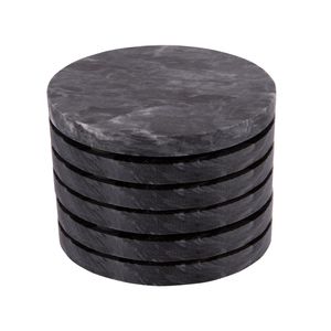 6x Schwarz 10cm Marmor Runde Untersetzer - Rustikal Stein Heim Bar Küche Esstisch Gedeck & Tischset - von Argon Ta