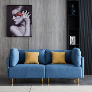 Couch 2 Sitzer Sofa Skandinavischer Stil Blau Sofa klein mit Weich Kissen 180cm Länge Couch mit Metallbeine Massivholzrahmen MAX 300kg tragen