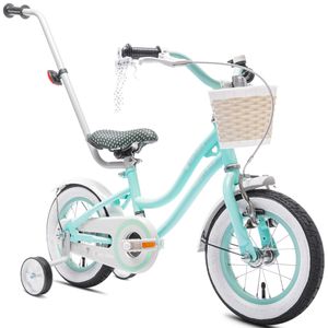 Mädchen fahrrad 12 Zoll Glocke Zusatzräder Schubstange Heart Bike Türkis