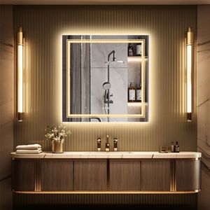 WISFOR LED Badspiegel 80x80cm Badspiegel mit Beleuchtung, 3 Lichtfarbe Lichtspiegel Wandspiegel Badezimmerspiegel mit Touch-schalter dimmbar beschlagfrei IP44