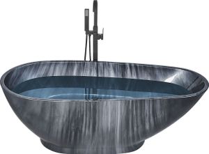 BELIANI Badewanne Schwarz 170 x 80 cm Marmor Optik Freistehend aus Sanitäracryl Walnussform Badezimmerzubehör Elegantes Modernes Design BELIANI Badewanne Schwarz 170 x 80 cm Marmor Optik Freistehend aus Sanitäracryl Walnussform Badezimmerzubehör Elegantes Modernes Design
