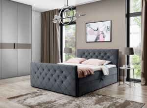 Postel GRAINGOLD Boxspring 180x200 Limbo - stylová manželská postel, postel do ložnice, kontinentální postel - dvě zásuvky a topper - šedá (Riviera 91)