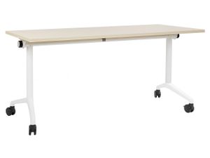 BELIANI Schreibtisch Heller Holzfarbton u. Weiß 160 x 60 cm Klappbar Faltbar mit Rollen Mobil Bürotisch für Homeoffice Büro Modernes Design