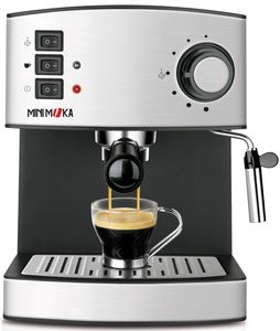 MINI MOKA CM-1821 999.319 Traditionelle Espressomaschine, Edelstahlgehäuse, Tassenwärmer, Milchaufschäumer