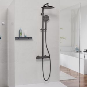 Sprchový systém SCHÜTTE MADURA FRESH, dažďová sprcha s termostatickou sprchovou armatúrou, ručná sprcha s 3 funkciami, čierna matná