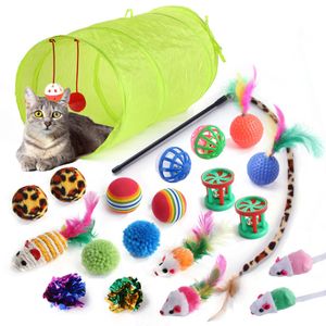21-teilig Katzenspielzeug Set mit Grün Katzentunnel Jingle Bell Katzen Spielzeug Variety Pack für Kitty (Grün)