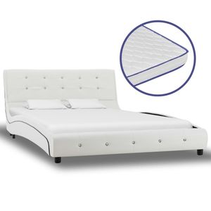 Neue Möbel| Doppelbett Jugendbett Bett mit Memory-Schaum-Matratze Weiß Kunstleder 120x200cm| Klassische Betten mit Lattenrost