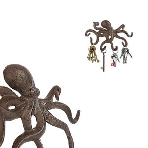 BigDean Oktopus Design Schlüsselhaken Krake Schwarz Braun 25 x 17 cm (BxH) Vintage Schlüsselhalter