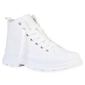 Giralin Damen Sneaker High Profil-Sohle Schnürer Plateau Vorne Schuhe 836632, Farbe: Weiß, Größe: 39