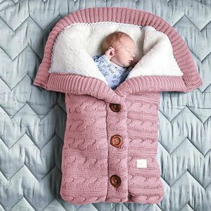 Baby Schlafsack für Kinderwagen Winter Gestrickt Schlafsack Süße Samt Warme Tasche 70*40cm für Babys Neugeboren 0-18 Monat, Rosa XL