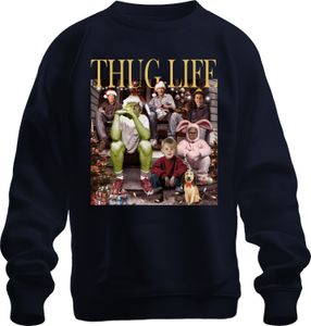 Thug Life Grinch Kevin Home Alone - Christmas Xmas Uni vianočný sveter, námorná farba, XXL