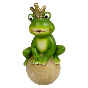 Froschkönig - Gartenfigur Frosch - Deko Frosch - Garten Deko - Deko Figur - Indoor/Outdoor - grün/gold/beige - B/H/T ca. 16 x 30 x 11 cm - Kunstharz wetterfest