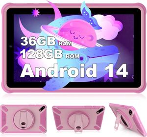 FASTWD Kinder Android 14 Tablet, 10 Zoll 36 GB RAM + 128 ROM (erweiterbar SD), 1280 x 800 IPS Display, 5G WiFi, Bluetooth 5.0, Spiele, Kind