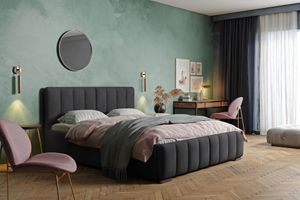 Polsterbett Nero mit Kopfteil, 200x200 cm, Doppelbett mit Bettkasten und Lattenrost aus Holz, Velourstoff: Grau