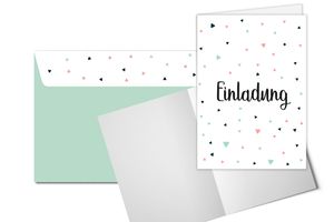 Friendly Fox Einladung Dreiecke - 12 Einladungskarten zum Geburtstag Taufe Konfi Kommunion Hochzeit - Klappkarten blanko mit Umschlag - modernes Design