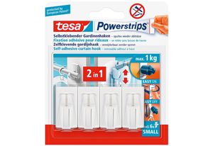 tesa Powerstrips Vario Gardinenhaken weiß 4 Haken und 6 Strips