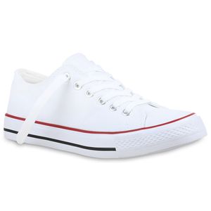 Mytrendshoe Damen Sneakers Kult Sportschuhe Stoffschuhe Freizeit Look 814414, Farbe: Weiß Rotstreifen, Größe: 36