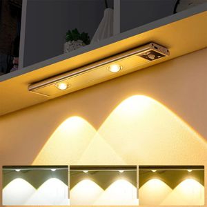 30cm LED Unterbauleuchte 3 Lichtfarbe Aufladbar Lichtleiste mit Bewegungssensor Schranklicht Küchenleuchte, Silber