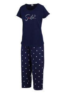 Damen Schlafanzug Pyjama-Set 3/4 Hose Caprihose Blau Größe S