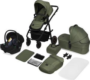 Lionelo Amber - Kombikinderwagen 3 in 1 - Set sportlicher, Sitz, fester Babywanne, Autositz, Tasche, Moskitonetz, Regenschutz - Green Forest Lionelo Amber - Kombikinderwagen 3 in 1 - Set sportlicher, Sitz, fester Babywanne, Autositz, Tasche, Moskitonetz, Regenschutz - Green Forest