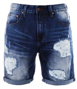 Shine Original Herren Denim Jeans Shorts 2-55041TRW blau trashy wash vintage Used destroyed Look Capri Hose kurz zerissen, Grösse:M, Farbe:Blau