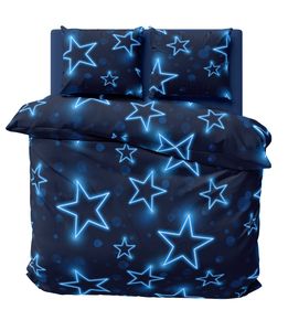 Sterne Bettwäsche 200x200 cm Stern dunkel blau leuchtoptik Doppelbett Microfaser