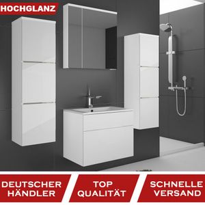 Badmöbel Set Weiss Hochglanz Badezimmermöbel Waschbecken Spiegel Optionen: Waschbeckenunterschrank WH13 1 St.
