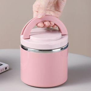630ml Thermo Lunchbox aus Edelstahl mit Griff, Vakuumversiegelung wärmender Lebensmittelbehälter, Frühstückstasse, Suppenschüssel, rosa