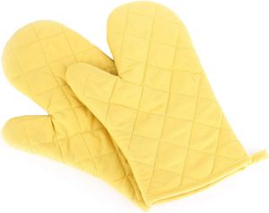 Hitzebeständig Ofenhandschuhe Verdickte Hitzeresistente Topfhandschuhe Topflappen Backhandschuhe, Baumwolle, 1 Paar Gelb