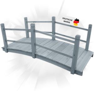 DELUKE® Holzbrücke mit Geländer MILAN Grau | 140x60x56cm | Gartenbrücke Teichbrücke Holzsteg Gartendeko Teich Garten Zierbrücke Hinterhof-Brücke Deko