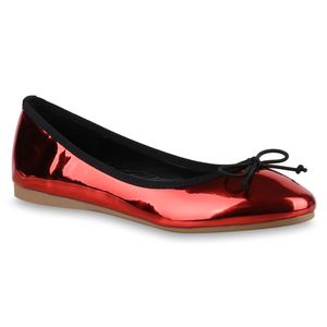 Mytrendshoe Damen Metallic Ballerinas Slipper Flats Schuhe Schleifen 814679, Farbe: Rot Metallic, Größe: 38