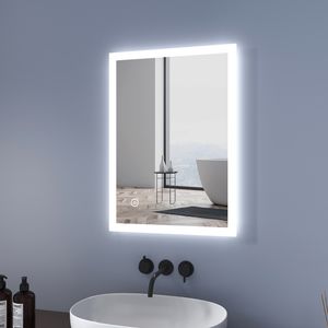 Meykoers Badspiegel 50x70cm Badezimmerspiegel mit LED Beleuchtung Wandspiegel Lichtspiegel mit Touchschalter und Beschlagfrei