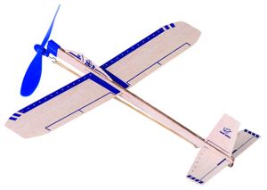 goki 15505 Kluzák Eagle Jet, D= 35,5 cm, balzové dřevo, s gumovým motorem, modrá/přírodní barva