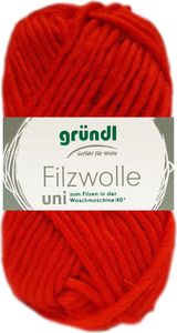 50 Gramm Gründl Wolle Filzwolle Uni 09 Signalrot