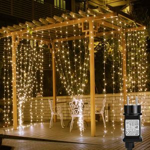 3x3M LED Lichtervorhang 8 Lichtmodi 31V Warmweiß Lichterkette mit Timer und Speicherfunktionen für Innen Außen Garten Weihnachten Party Deko