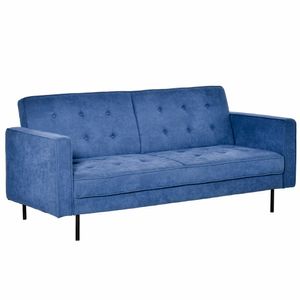 HOMCOM Schlafsofa 3-Sitzer Schlafcouch Stoffsofa Sofa mit Schlaffunktion Bettsofa mit Bettkasten verstellbarer Winkel Vintage Eukalyptusholz Baumwolle Blau