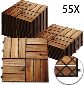 Hengda 5m² Holzfliesen Mosaik Akazienholz Fliese 55 Stück 30x30 cm Balkonfliesen Gartenfliesen Terrassenfliesen für Garten Terrasse Balkon