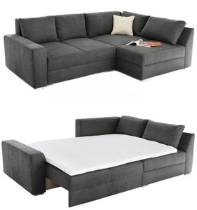 Federkern Ecksofa Schlafcouch L-Polsterecke Topper Bettkasten in Anthrazit Grau / 15107