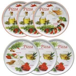 6er Set Pizzateller Napoli Green & Red Ø 33,8 cm Platte XL-Teller Porzellan