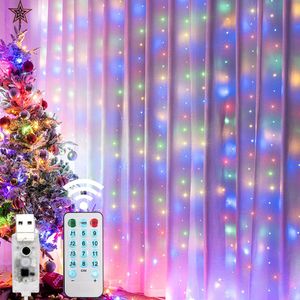 LED Lichterkette Lichtervorhang Innen 3X3m, LED Vorhang USB mit Fernbedienung Sound Musik Aktiviert, Weihnachtsbeleuchtung für Fenster Schlafzimmer Party, Weihnachtsdeko Dimmbar Bunt