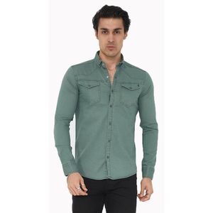 Premium Herren Hemd Basic Freizeithemd dickes Hemd Unifarben Langarm Slim-Fit 100% Baumwolle 6XL Olivengrün
