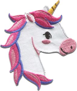 Einhorn Kopf Unicorns - Aufnäher, Bügelbild, Aufbügler, Applikationen, Patches, Flicken, Zum Aufbügeln, Größe: 6,5 x 8,2 cm