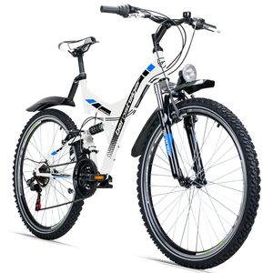 Bergsteiger Memphis 26 Zoll Mountainbike, geeignet ab 150 cm, Dynamo-Licht, StVZO, Shimano 21 Gang-Schaltung, Vollfederung, Jungen-Fahrrad & Herren-Fahrrad